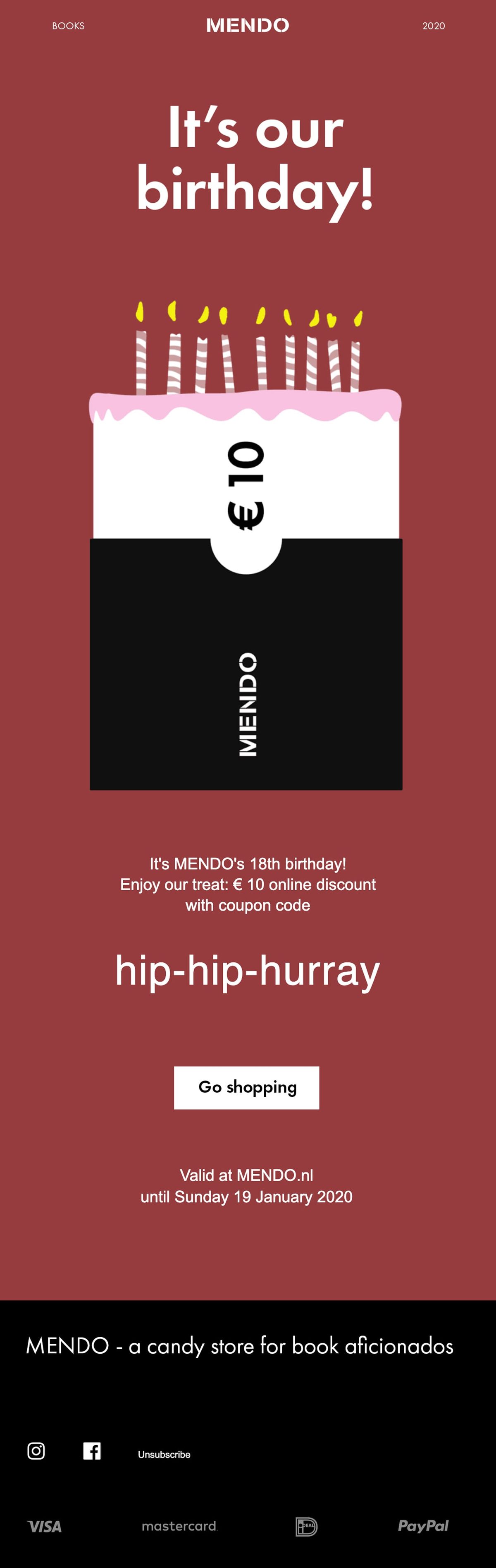 Mendo birthday email