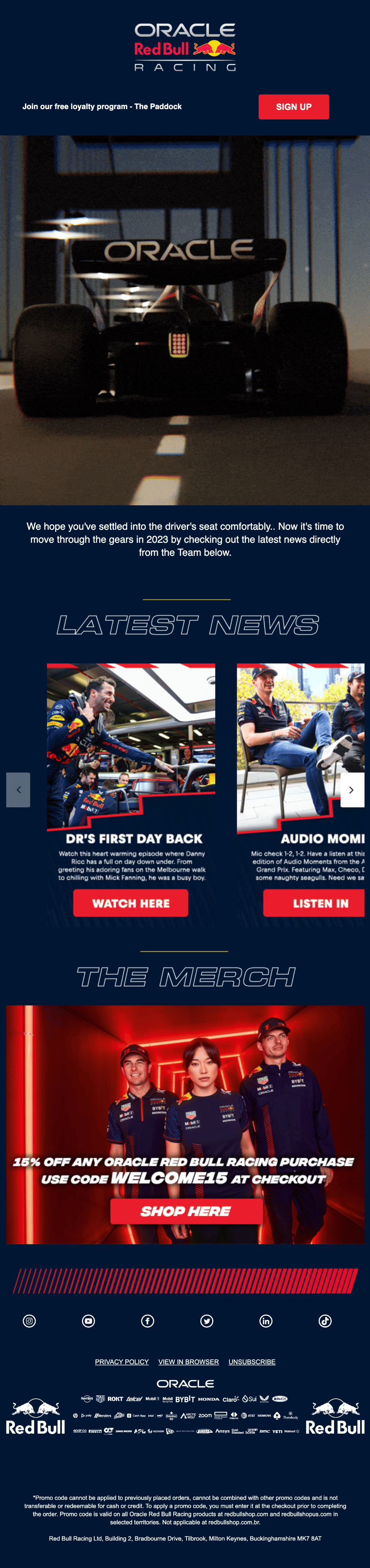 Red Bull Racing onboarding email