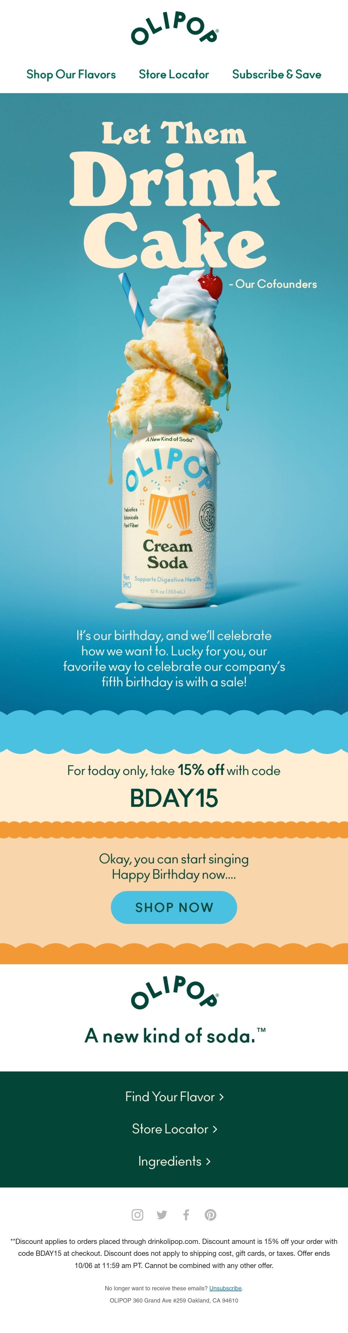 Olipop birthday email
