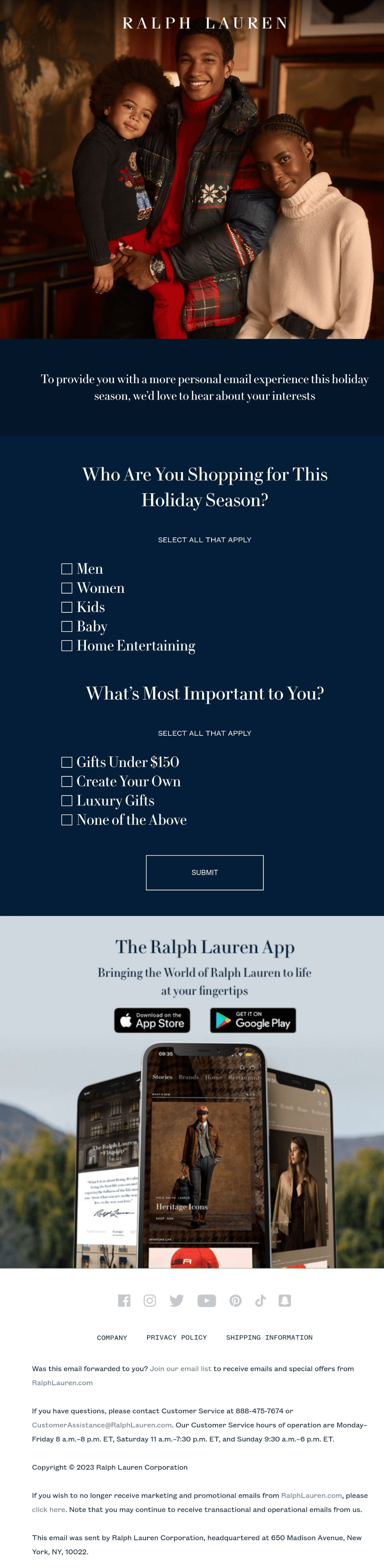 Ralph Lauren survey email