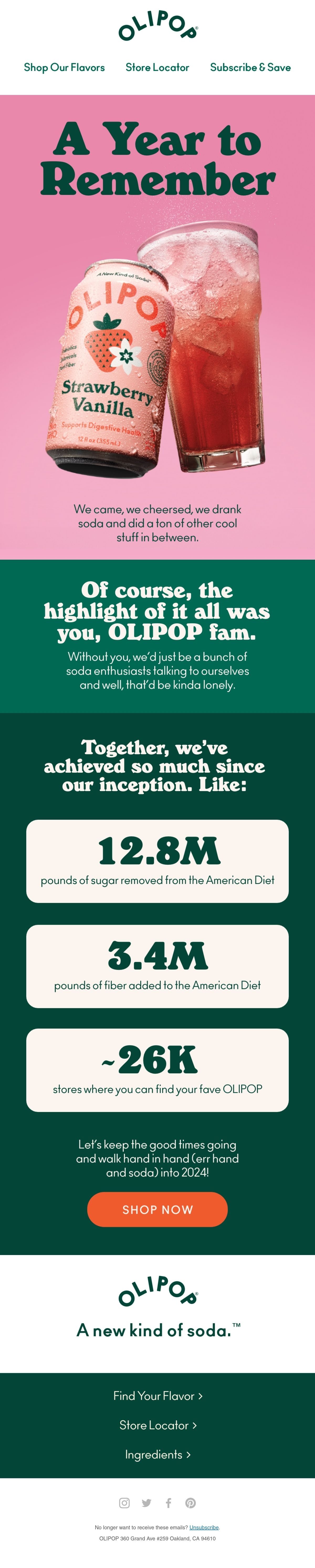 Olipop yearly review email