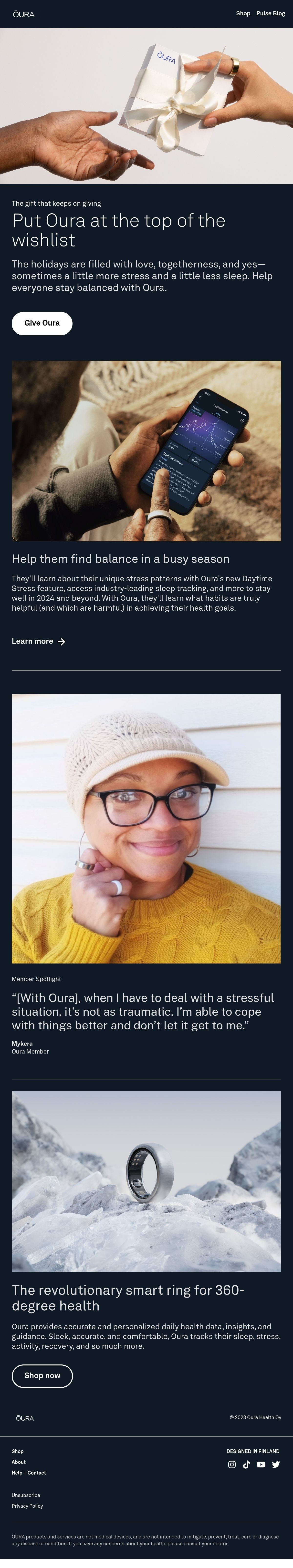 Oura christmas email