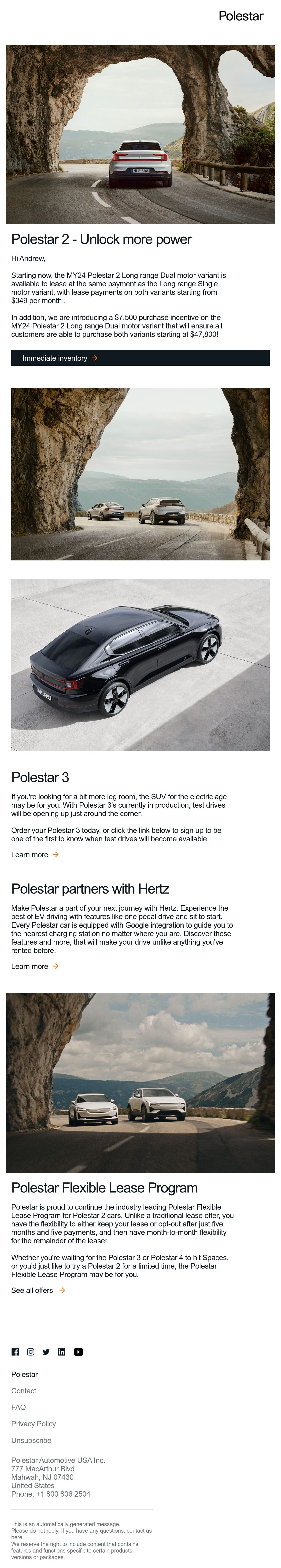 Polestar dark mode optimized email