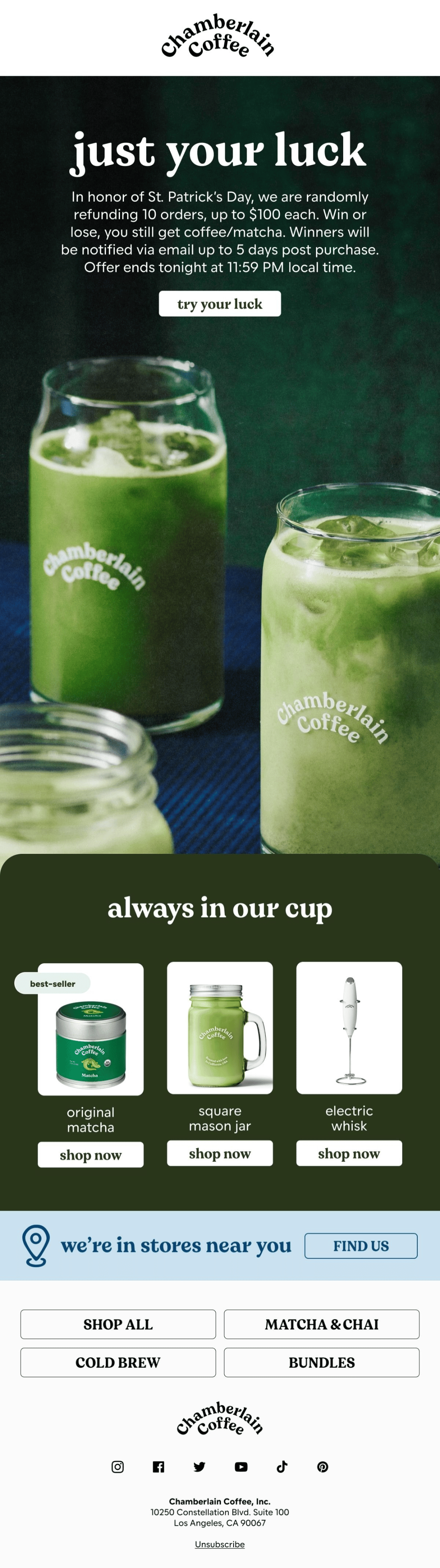 Chamberlain Coffee saint patrick's day email