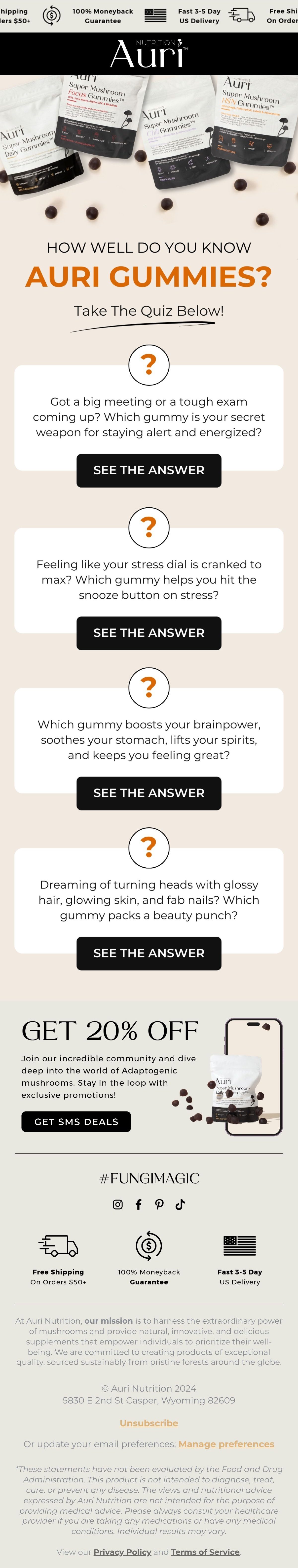 Auri Nutrition survey email
