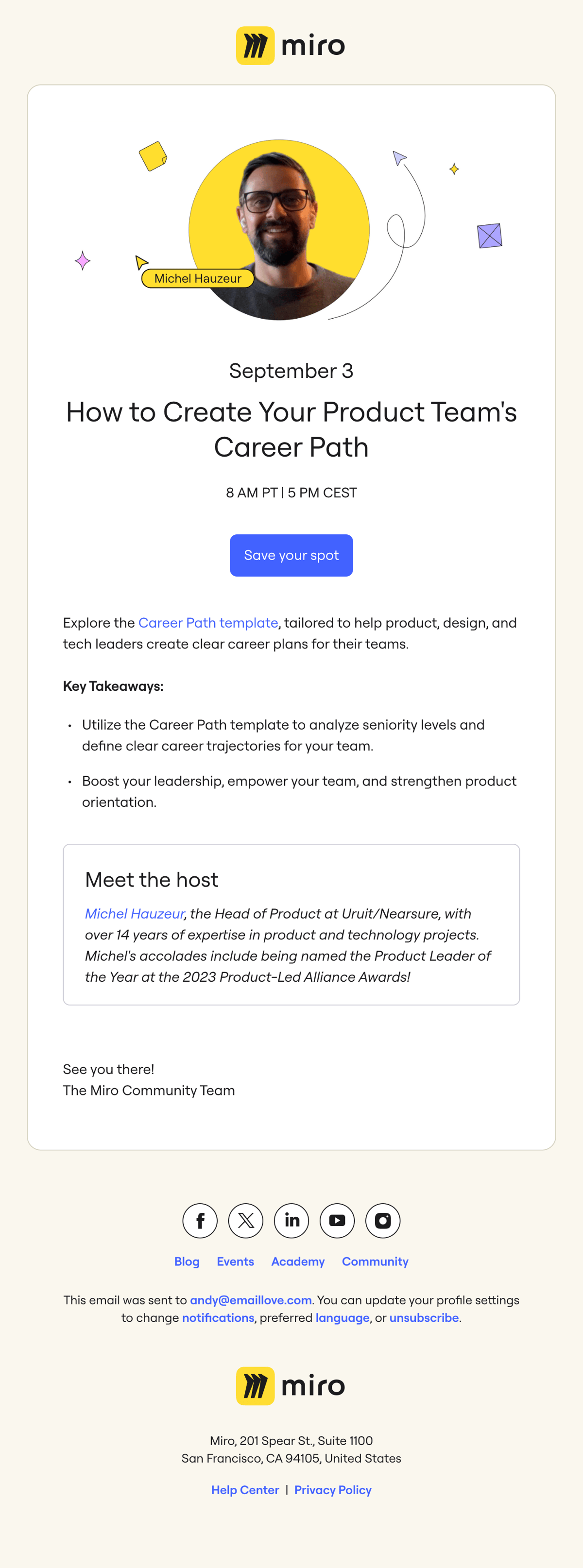 Miro buttons email