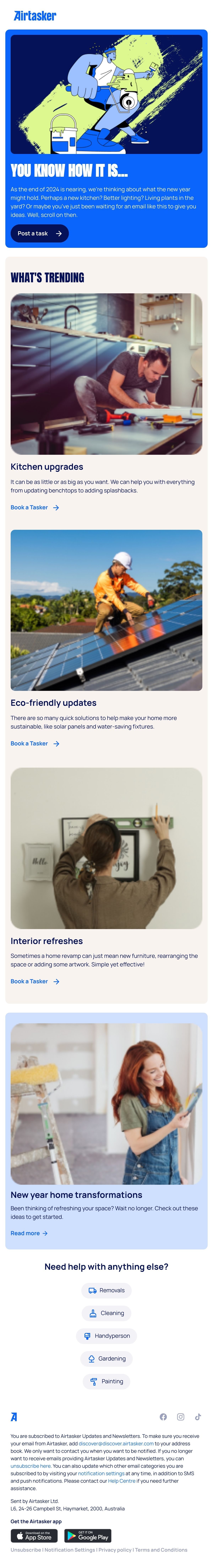 Airtasker buttons email