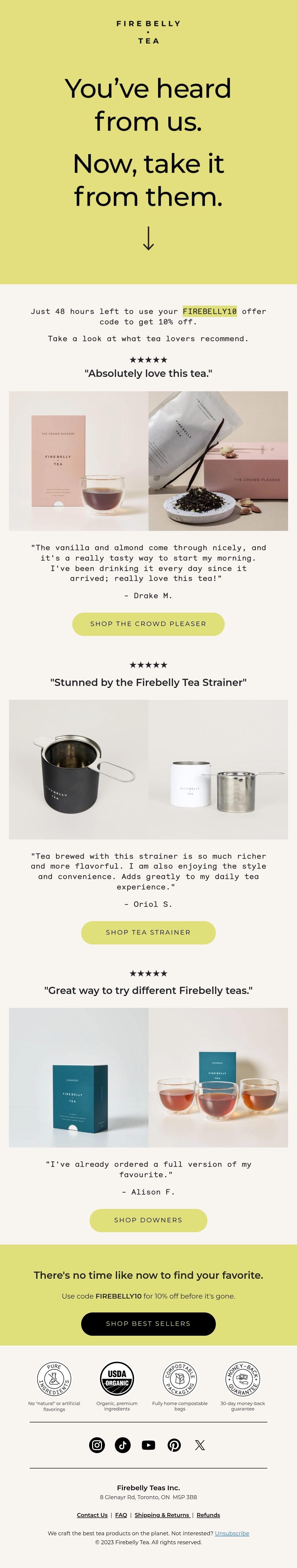 Firebelly Tea social proof email