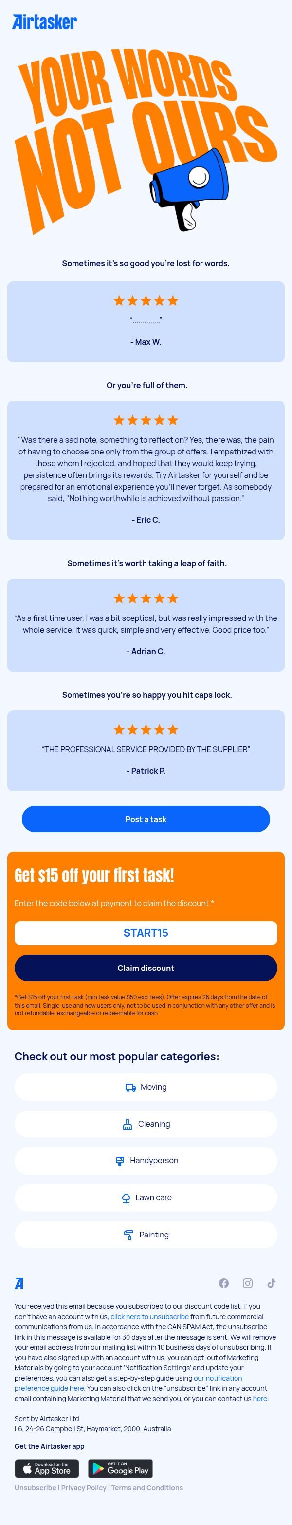 Airtasker social proof email