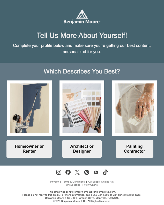Benjamin Moore survey email
