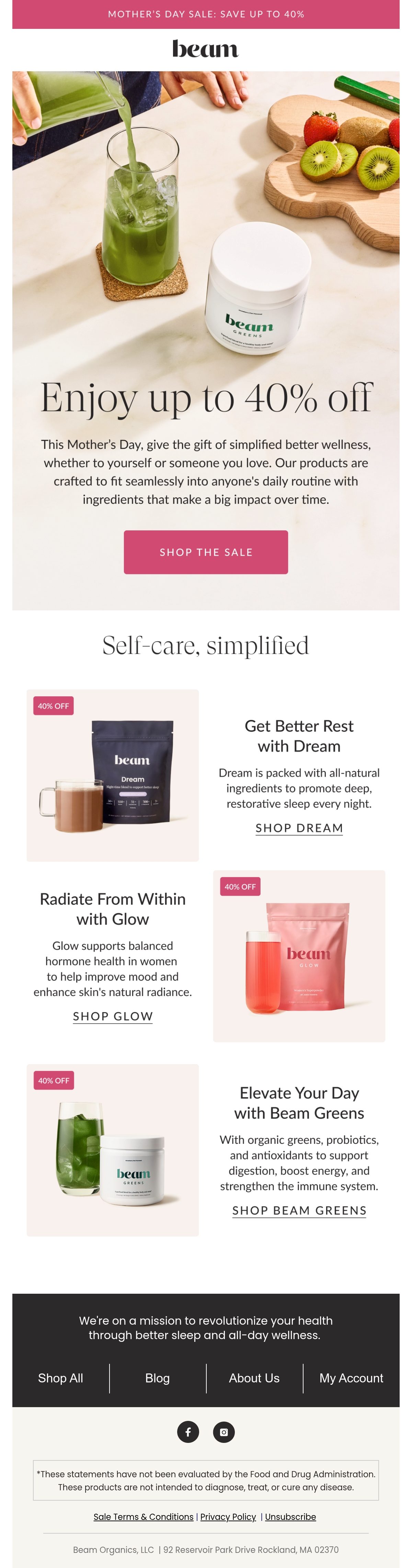 Beam mother's day email