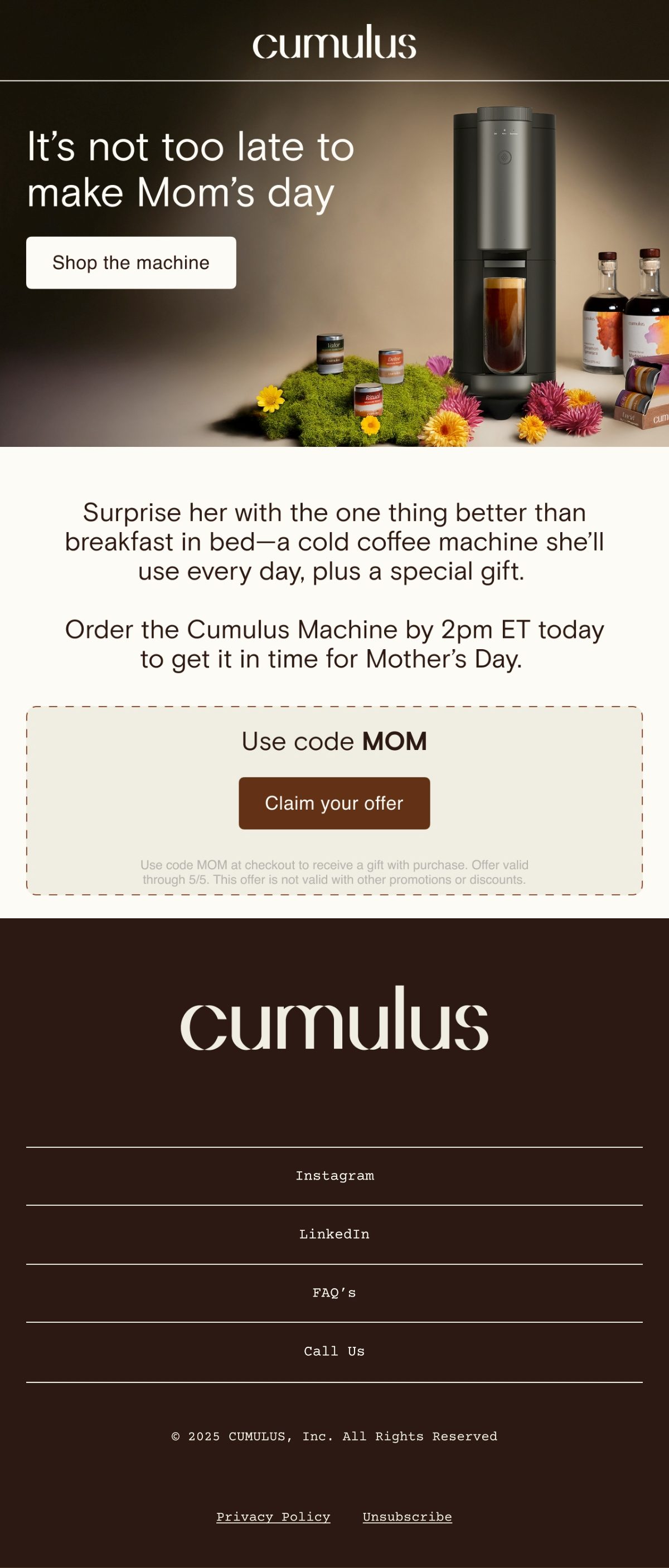 Cumulus Coffee mother's day email