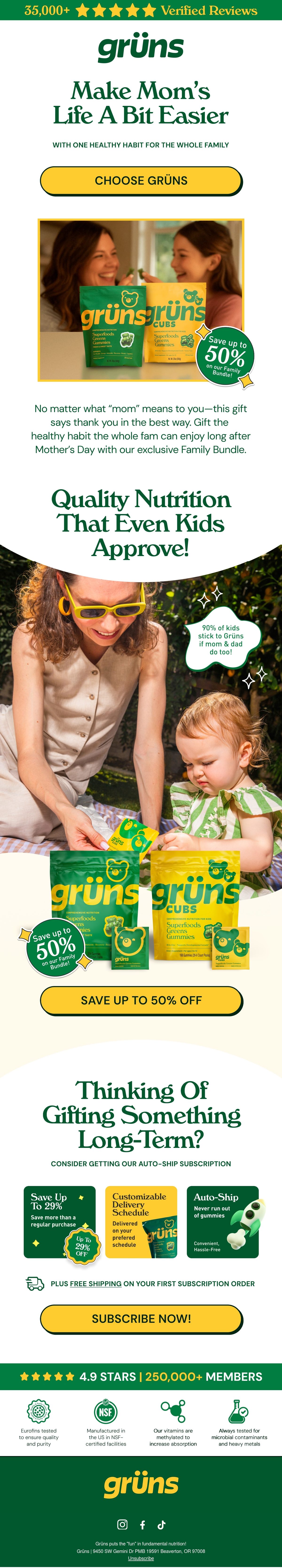 Grüns mother's day email