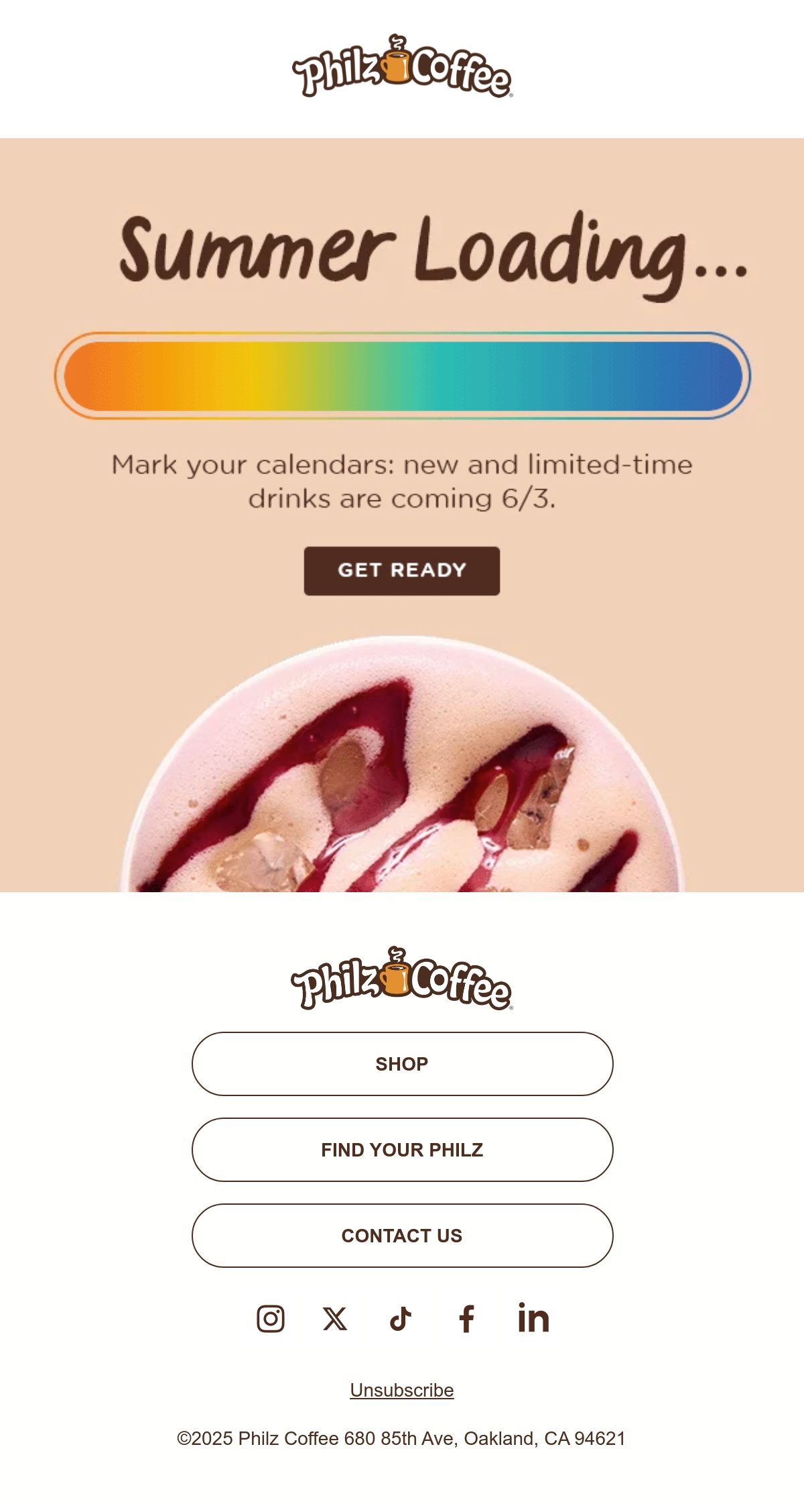 Philz Coffee seasonal email