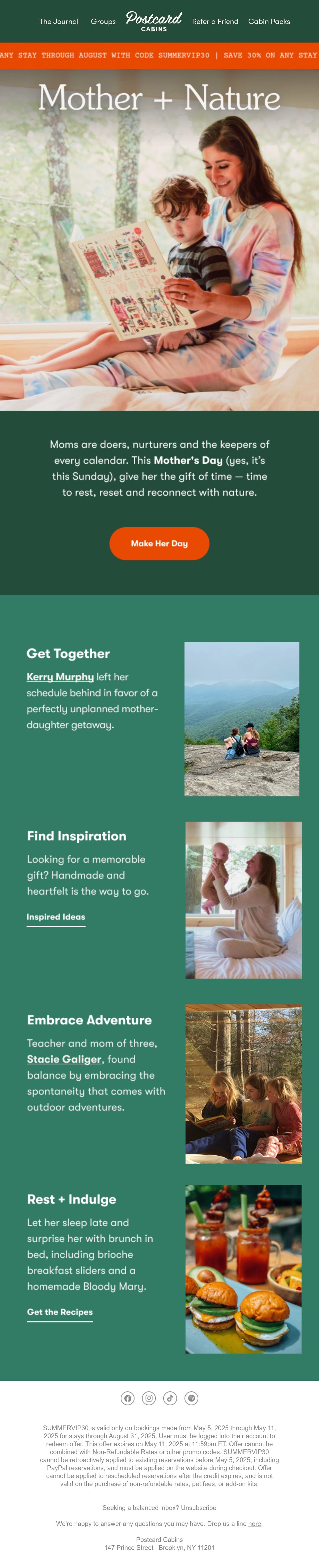 Postcard Cabins mother's day email