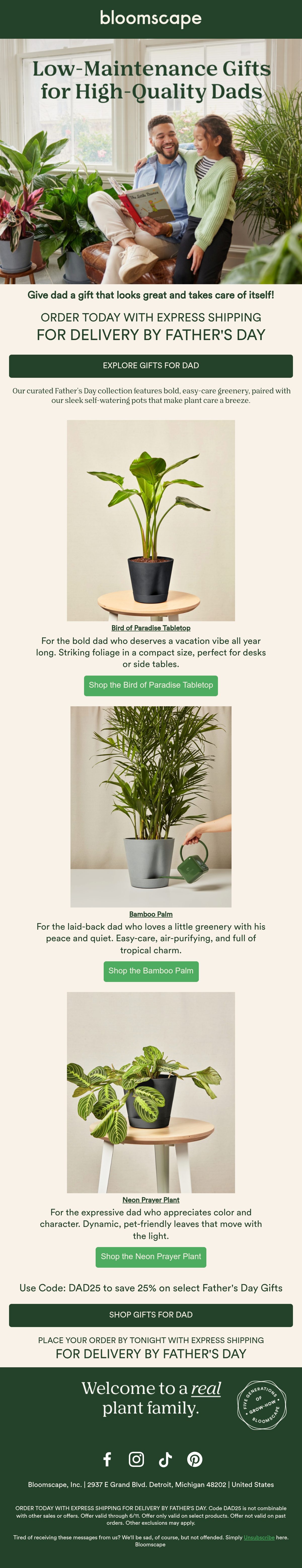 Bloomscape father's day email