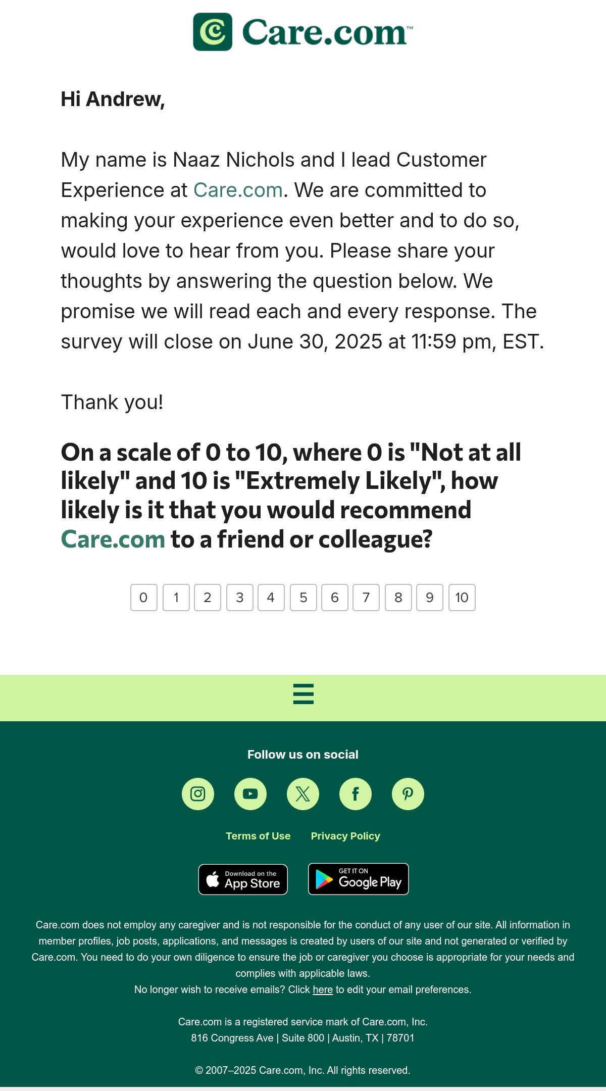 Care.com survey email