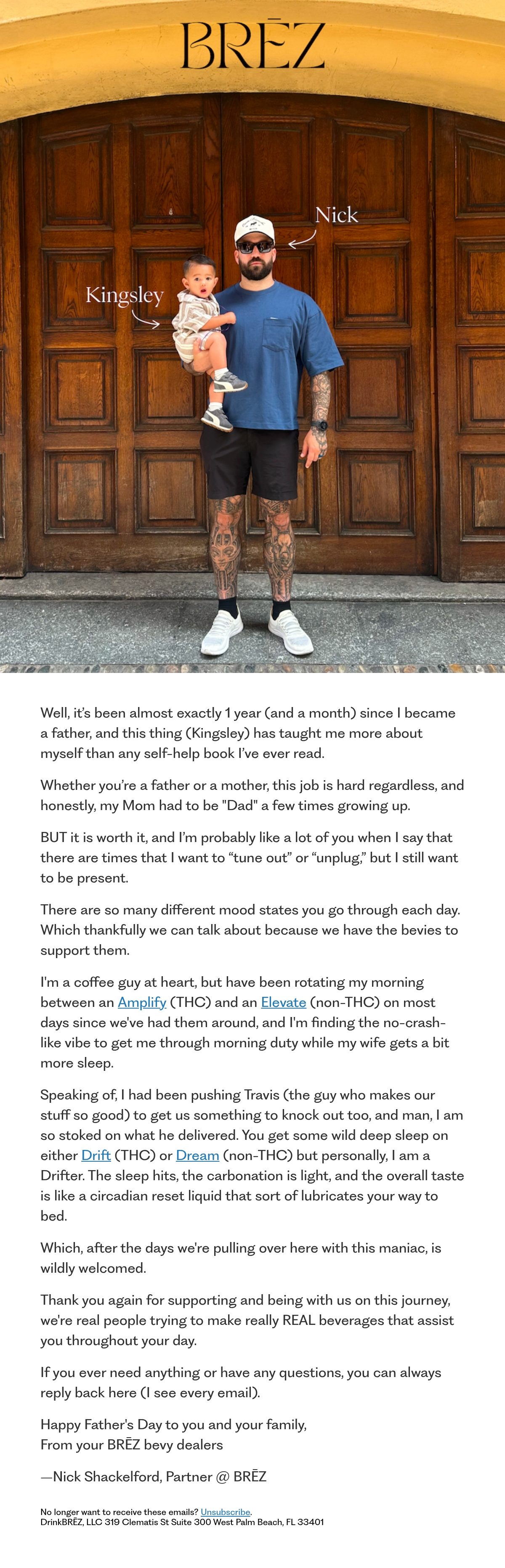 Corbin from BRĒZ father's day email