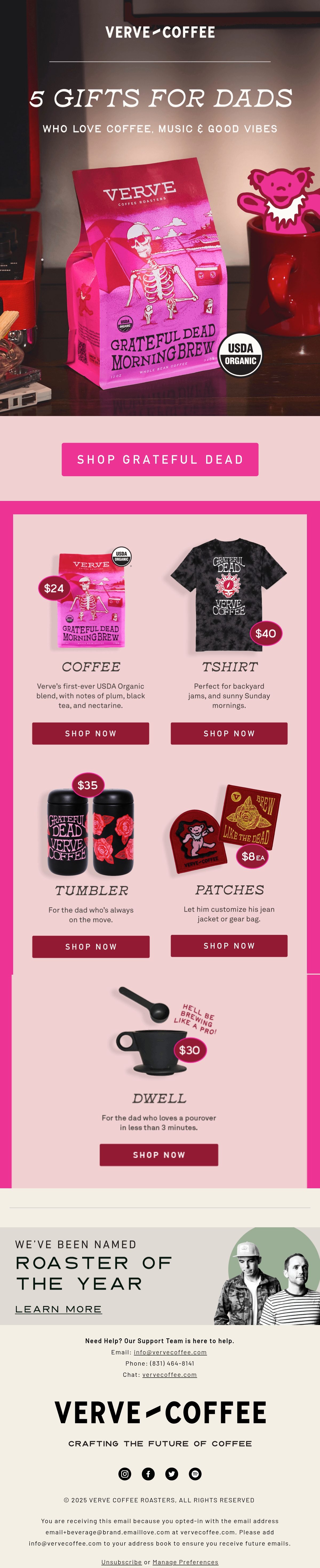 Verve Coffee Roasters father's day email