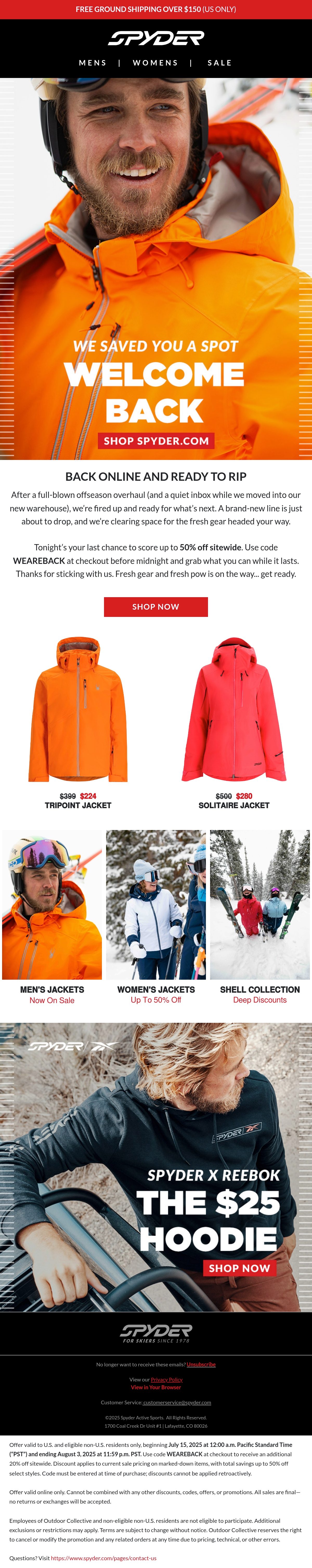 Spyder sale email