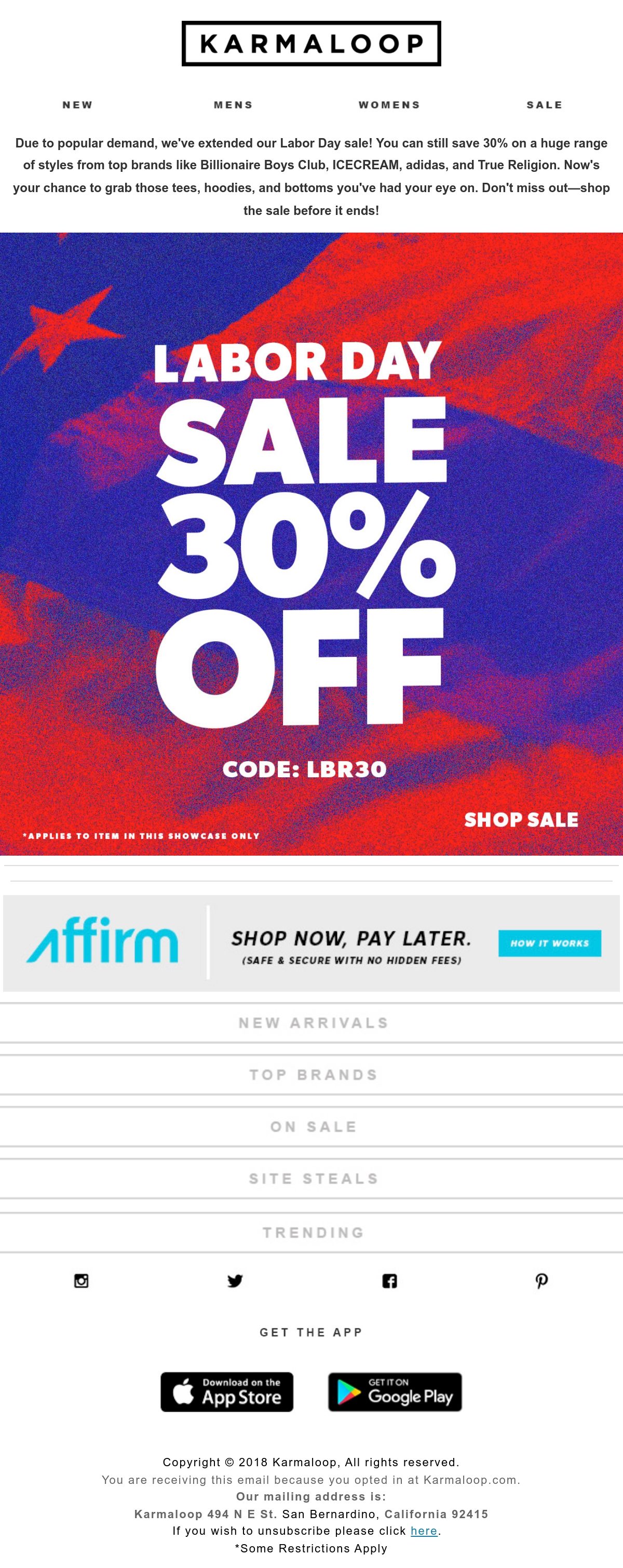 Karmaloop.com labor day email