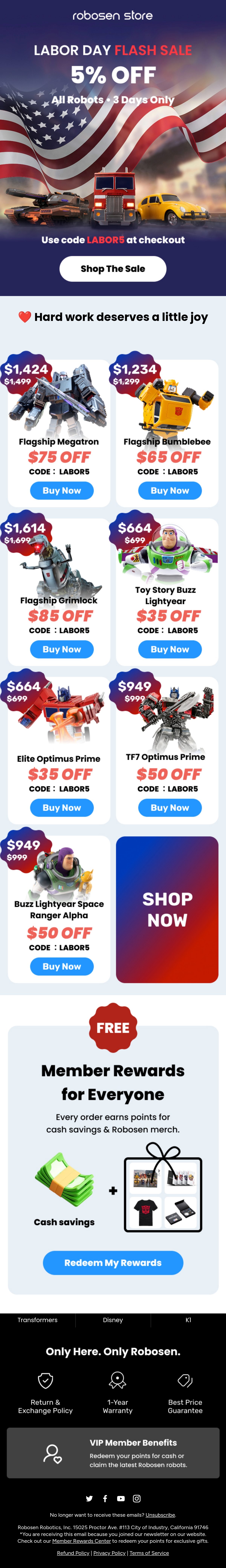 Robosen labor day email