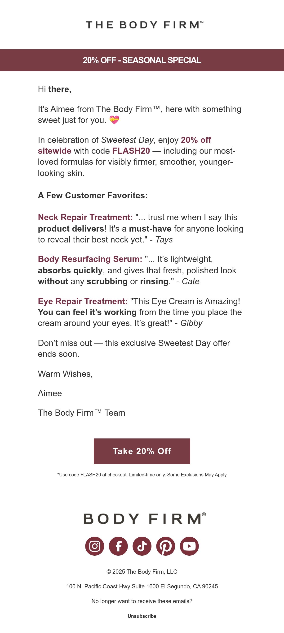 The Body Firm founder email