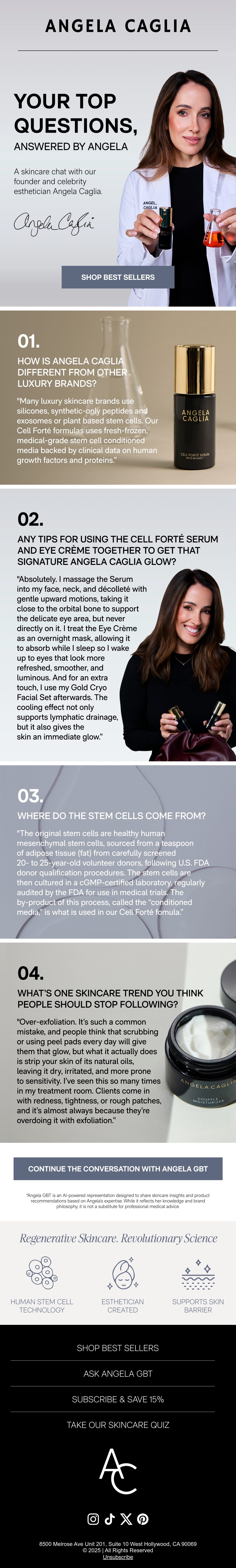 Angela Caglia Skincare founder email