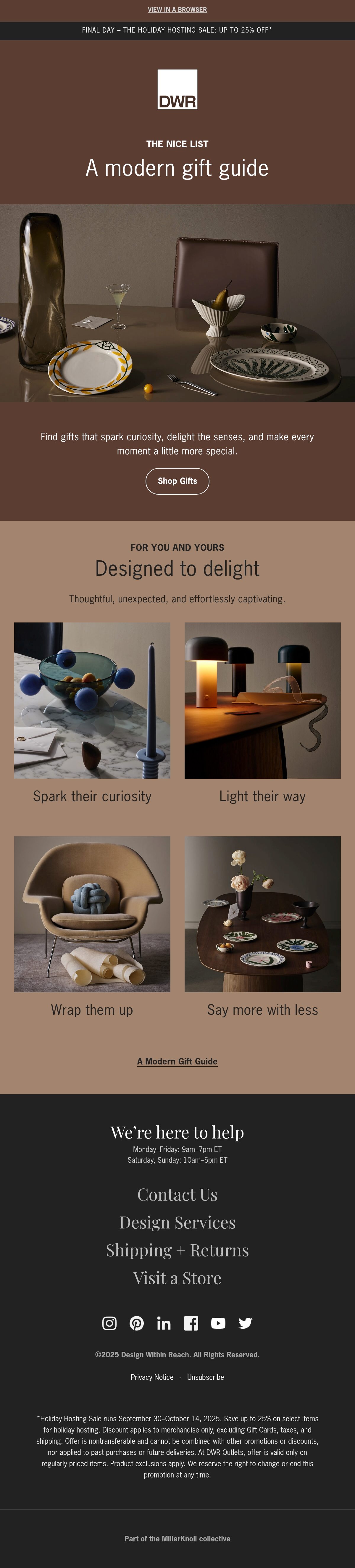Design Within Reach gift guide email
