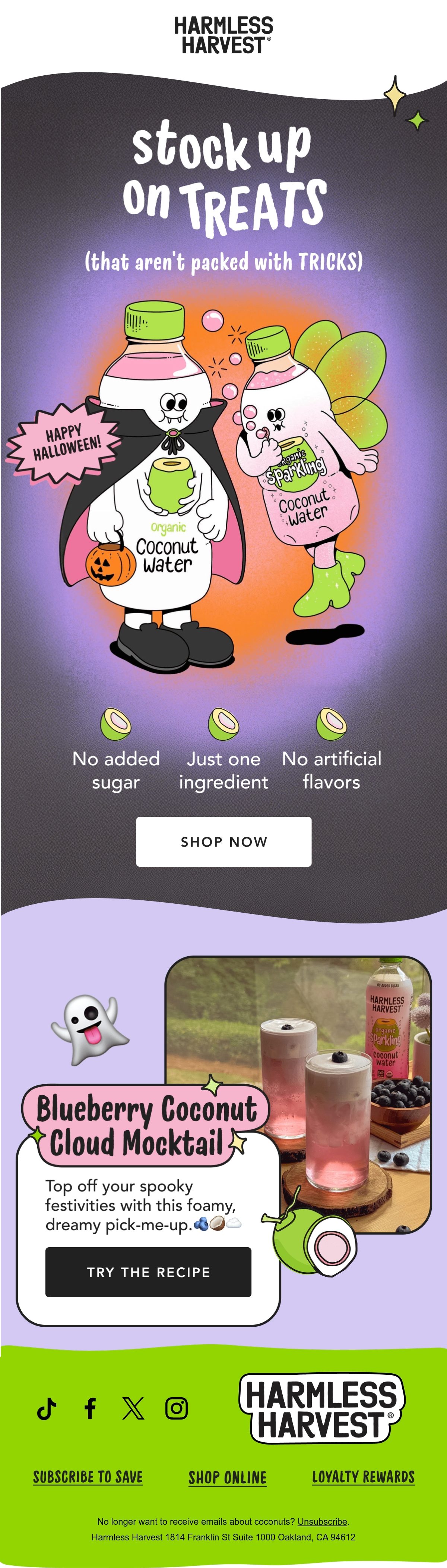 Harmless Harvest halloween email