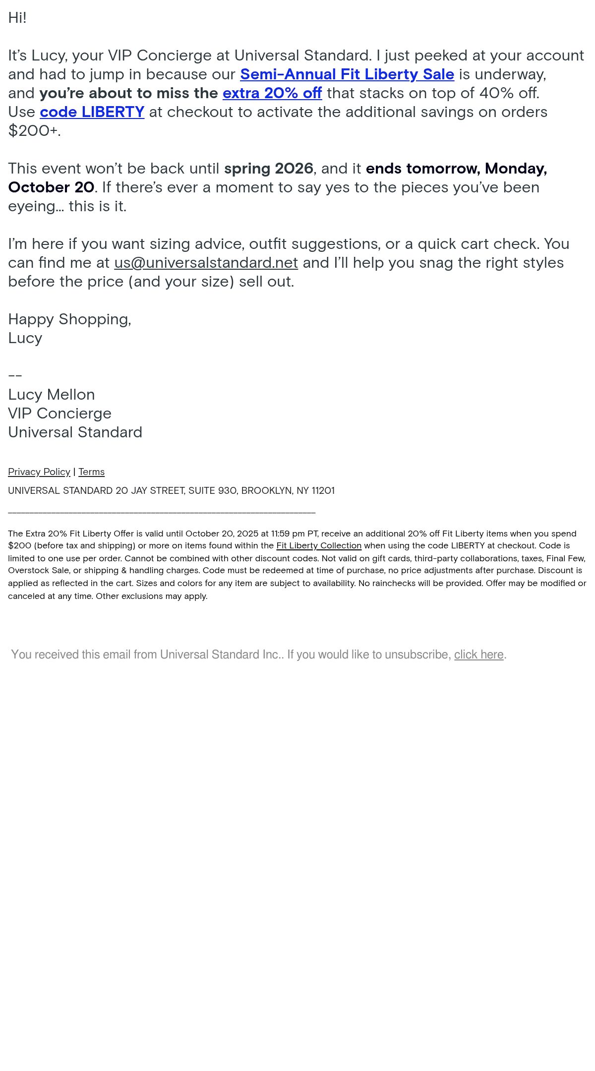 Universal Standard smiling people email