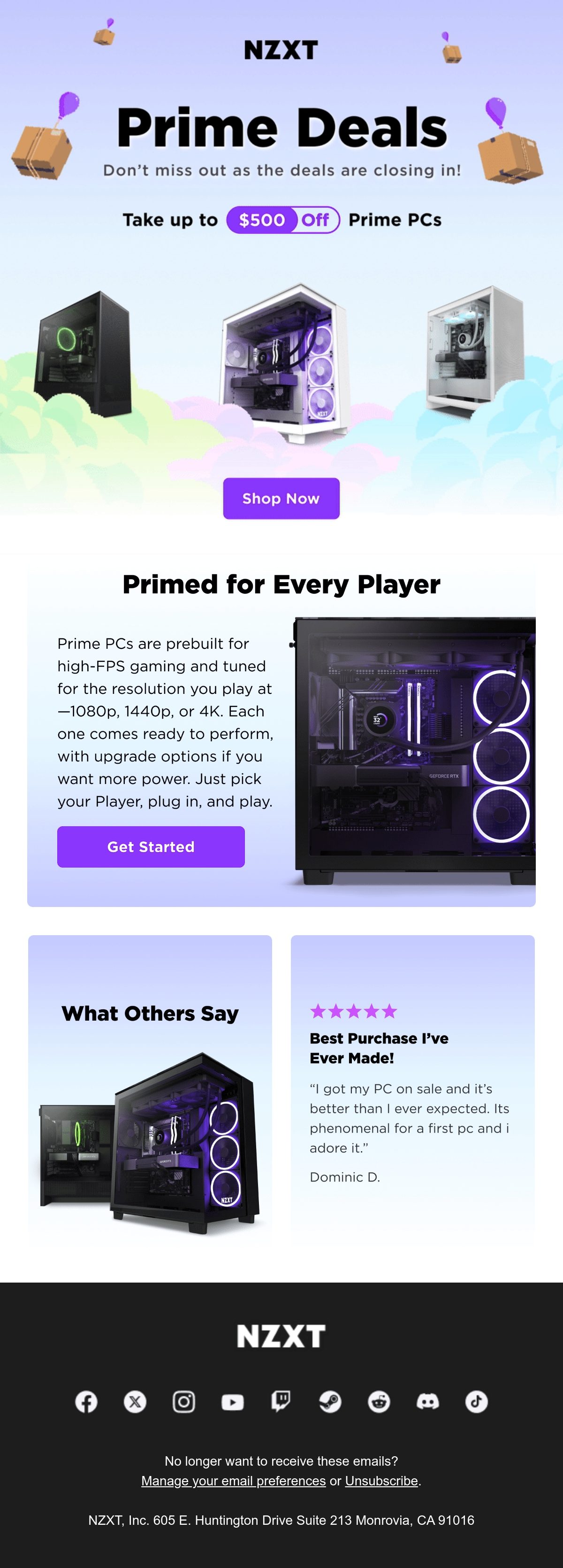 NZXT prime day email