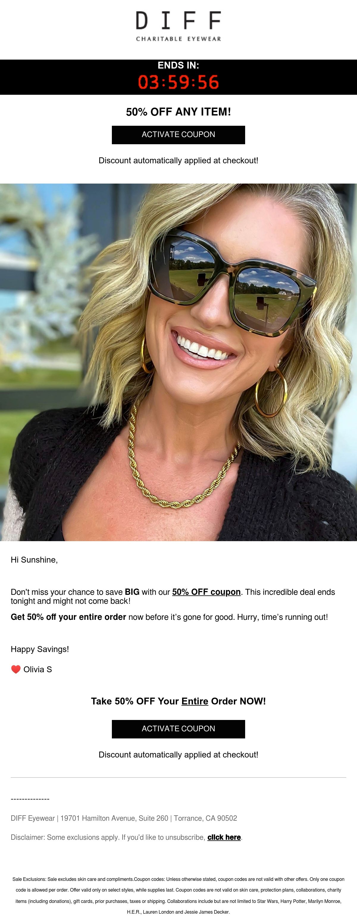 DIFF Eyewear influencer email
