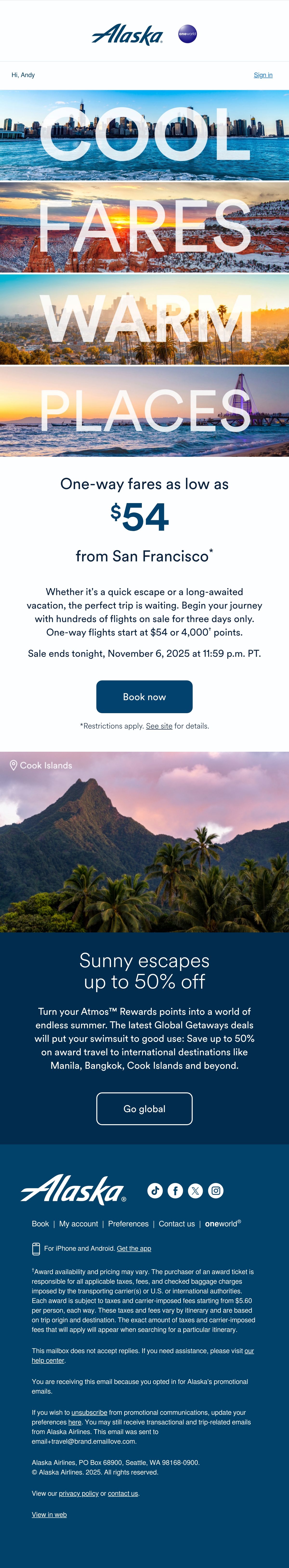 Alaska Airlines sale email