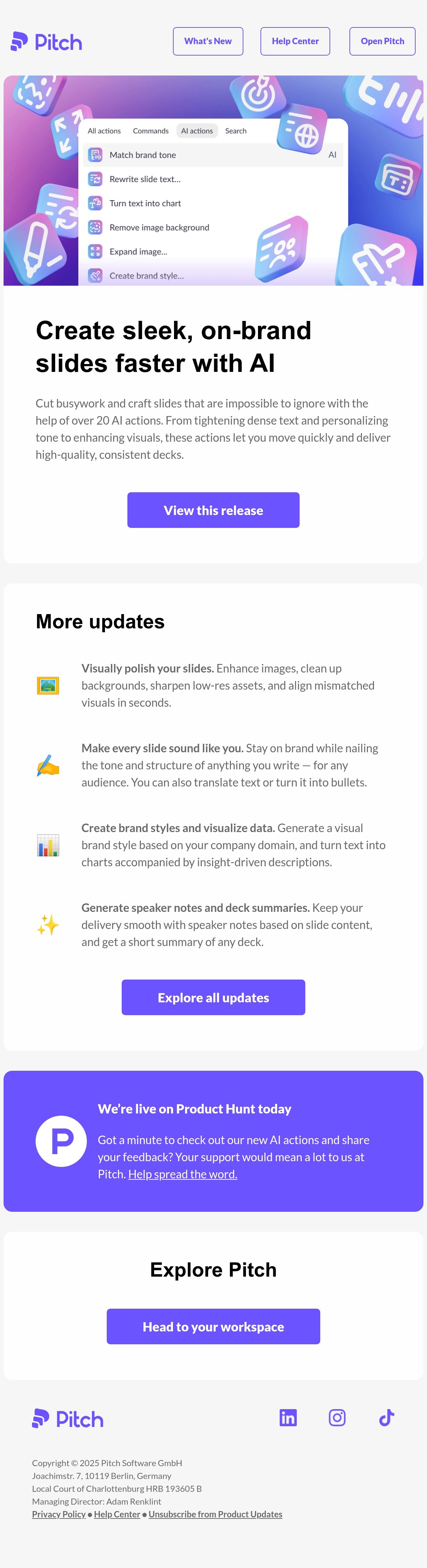 Pitch buttons email