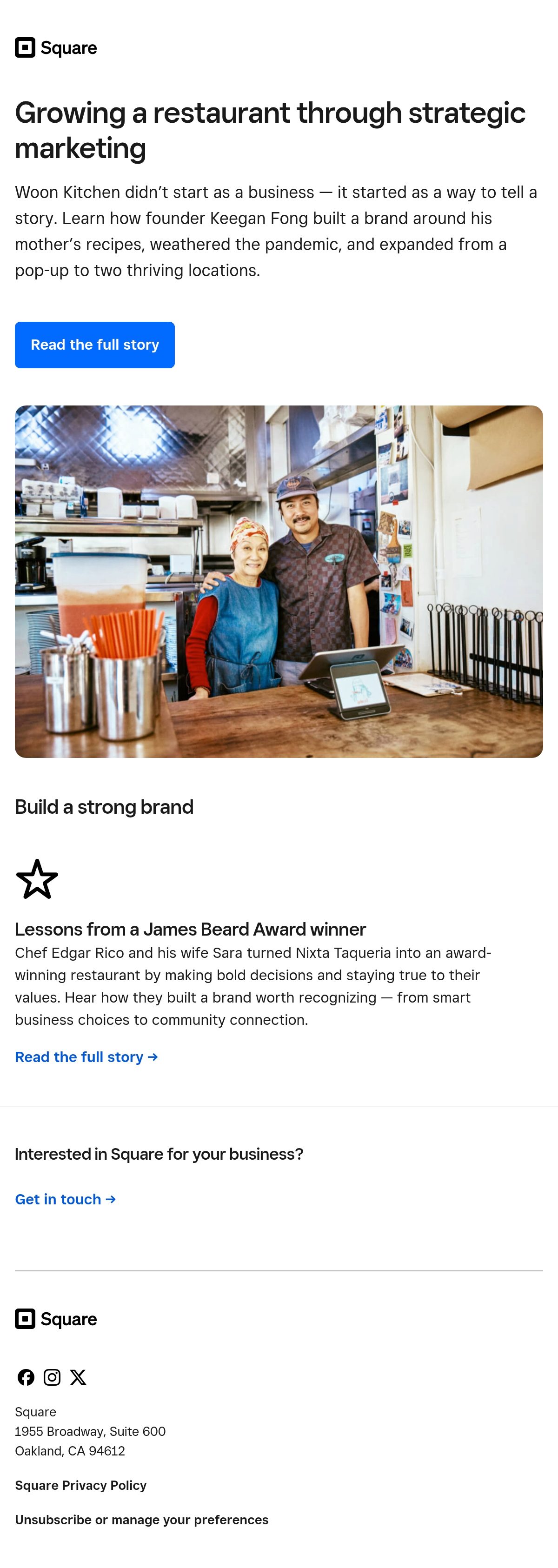 Square restaurant email