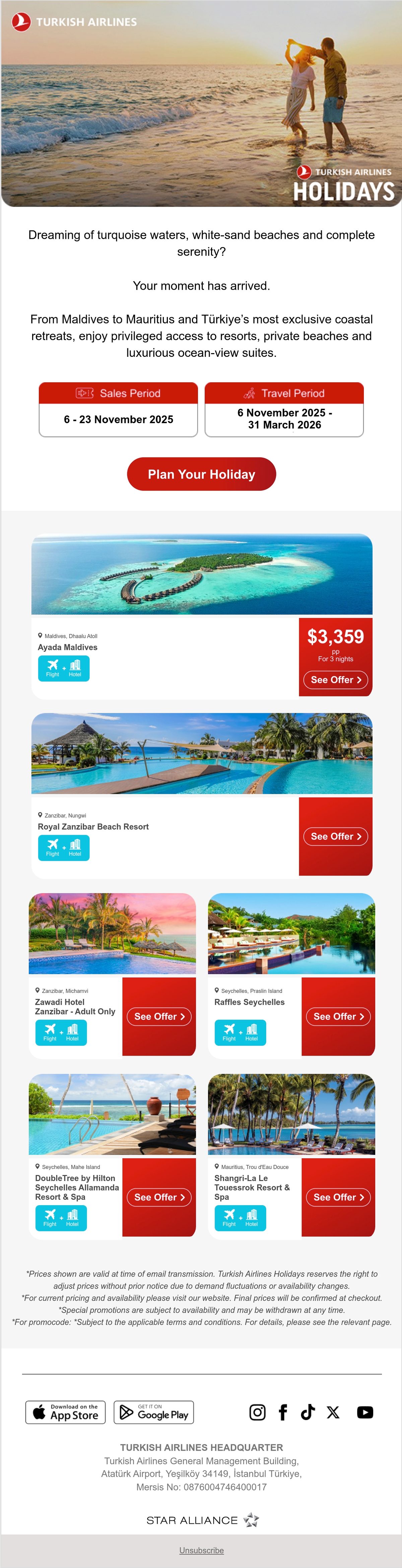 Turkish Airlines product aerial views email