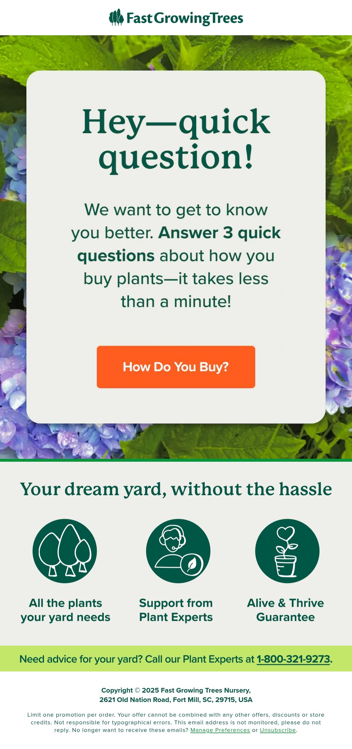 Fast-Growing-Trees.com survey email