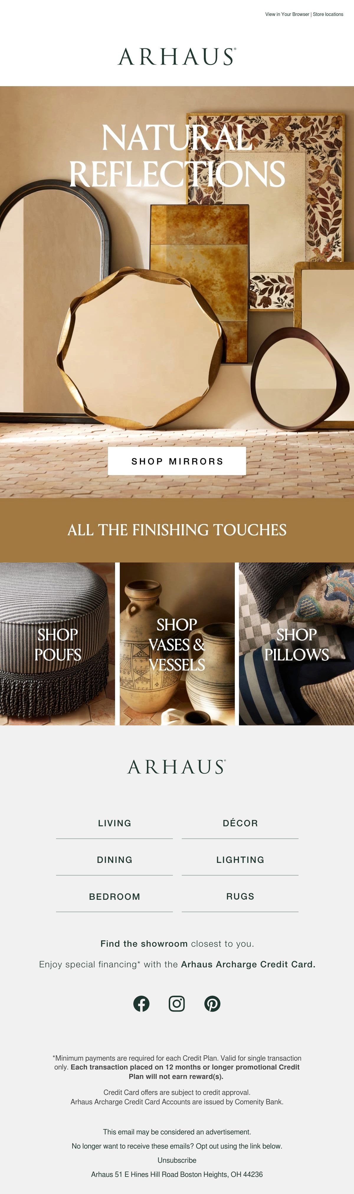 Arhaus lighting email
