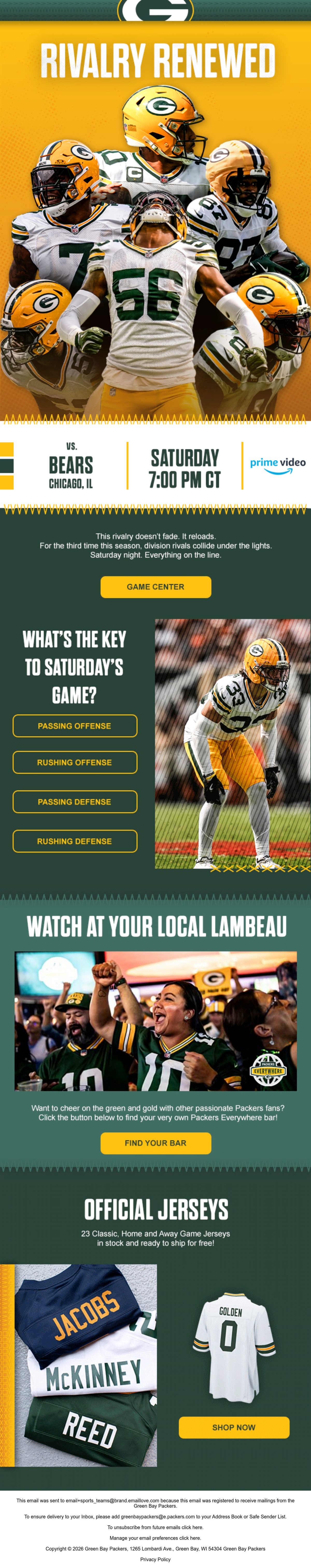 Green Bay Packers football email