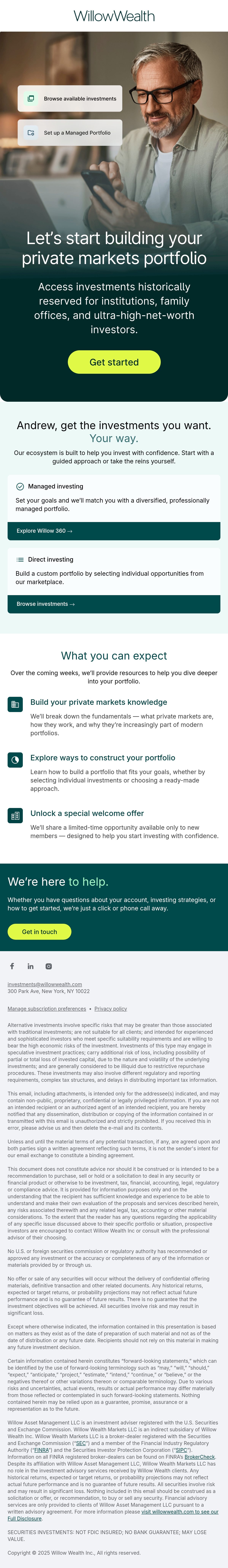 Willow Wealth onboarding email