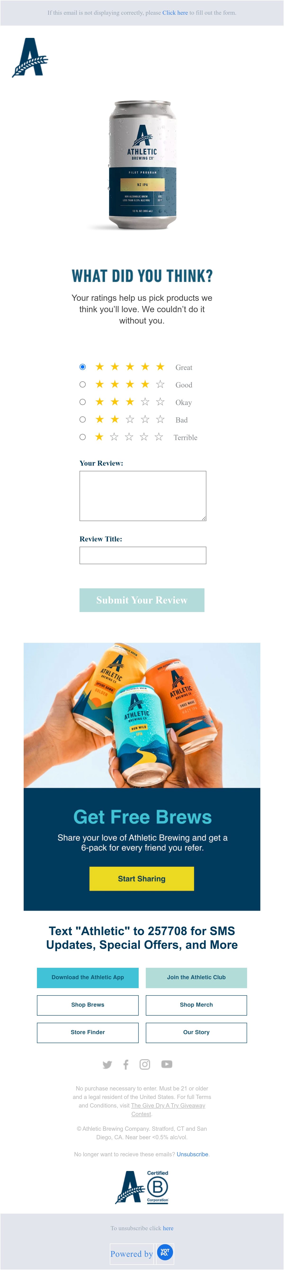Athletic Brewing survey email