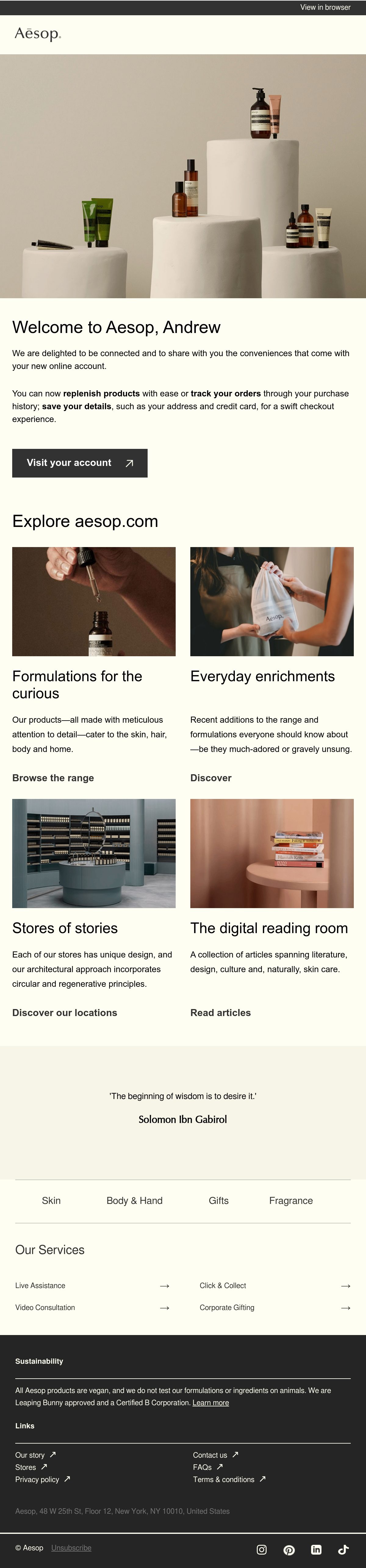 Aesop sustainability email