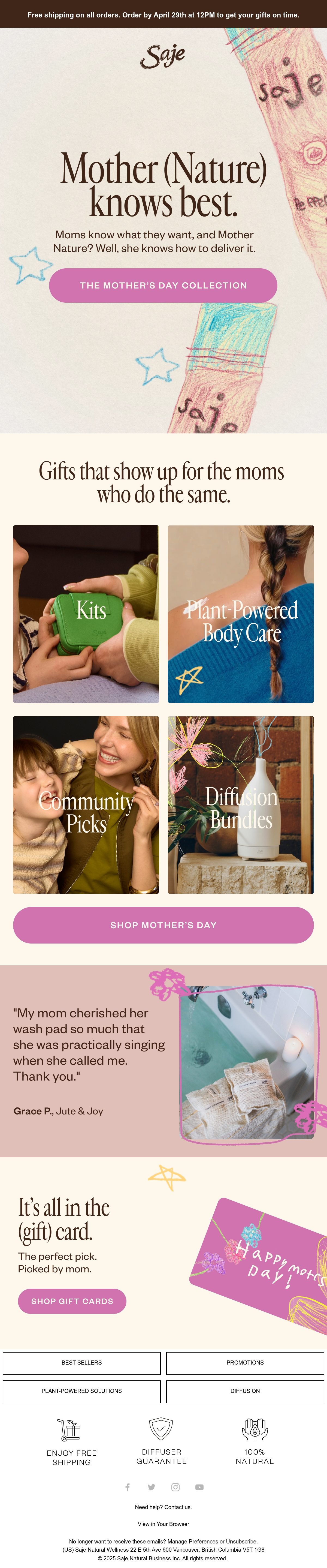 Saje Natural Wellness gift guide email