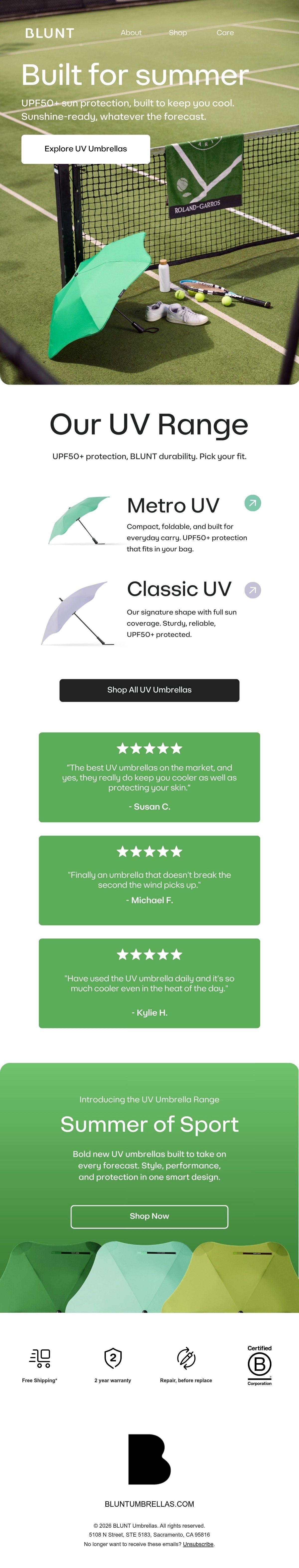 BLUNT Umbrellas US creative concept email