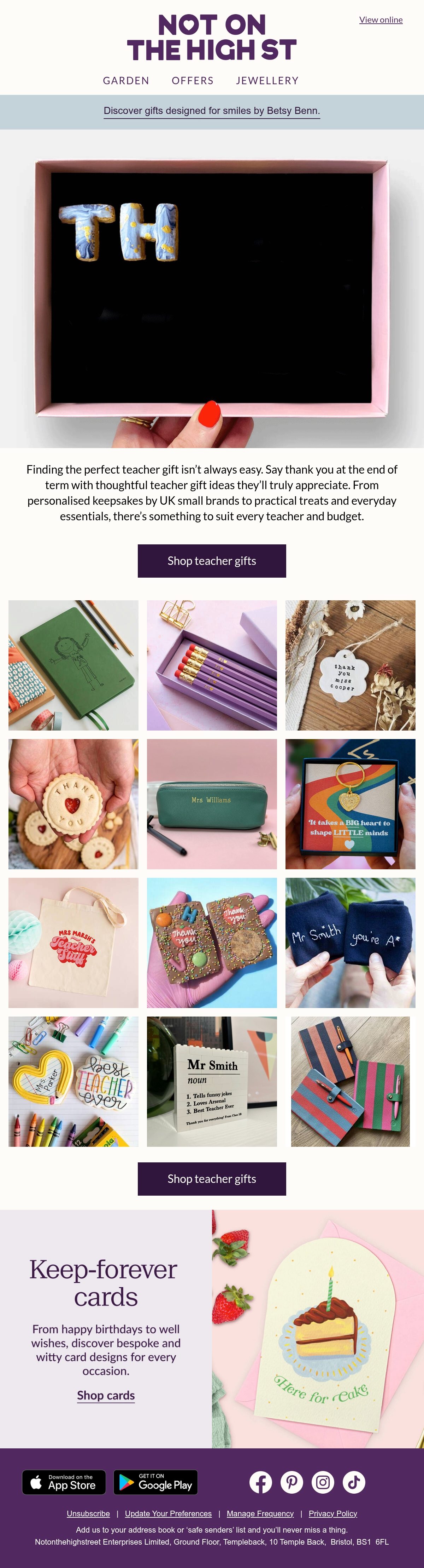 Not On The High Street gift guide email