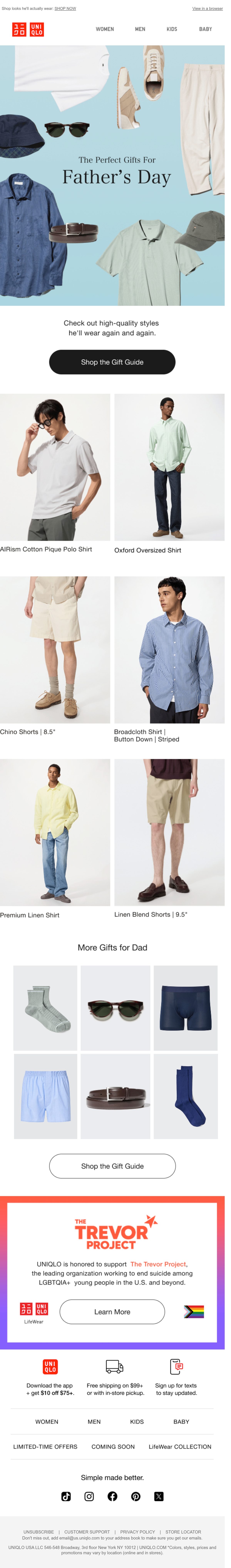 Uniqlo USA gift guide email