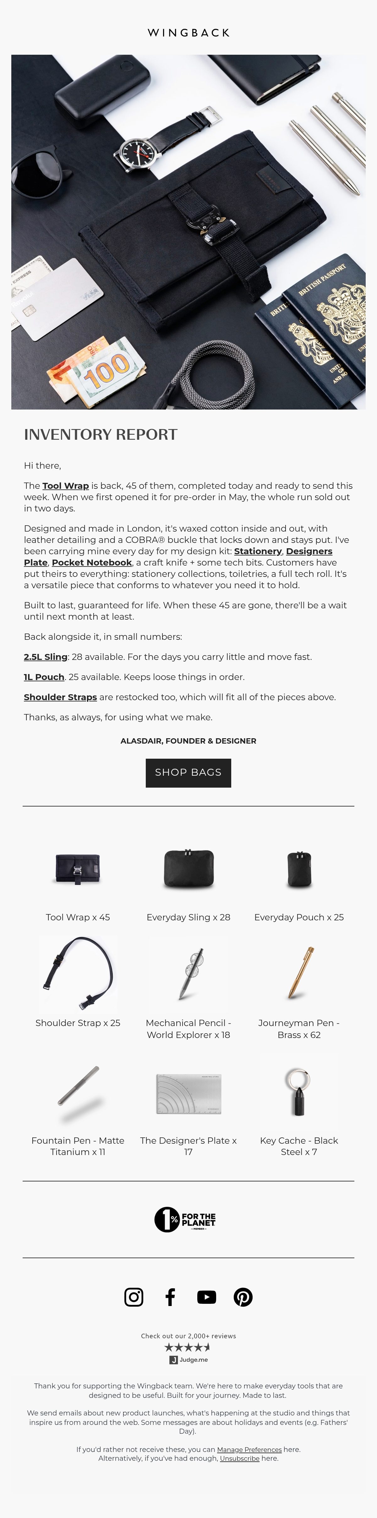 Wingback product aerial views email