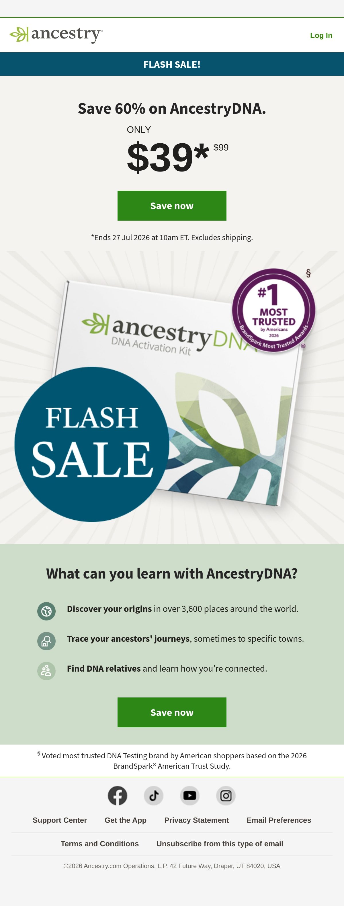 Ancestry flash sale email