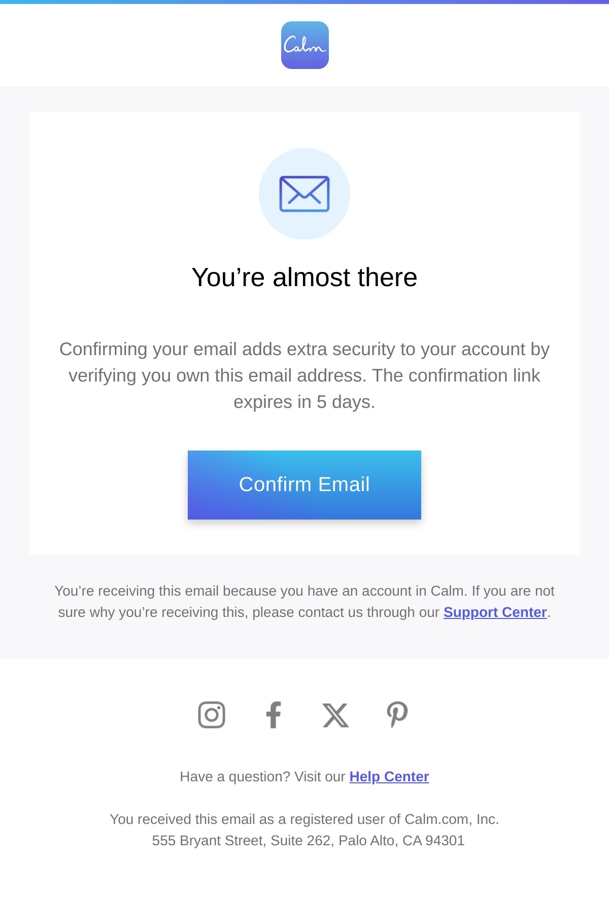 Calm verification email